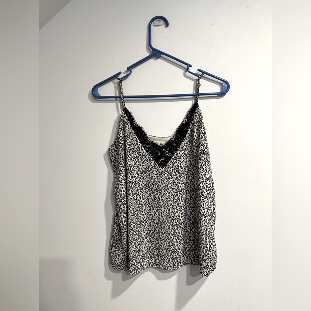 Socialite Silk Tank Top, Animal (Leopard/Cheetah), lace, light blue/cream,